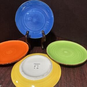 Vancasso Multicolored Stoneware Fiesta Round Salad Plates Set of 4
